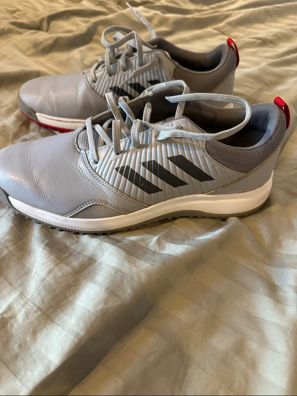 adidas Men’s Gray Athletic Golf Shoes with Red Outsole Accent